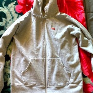 Supreme Gray Small Box Logo Zip Up Hoodie